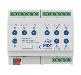 Spínací aktor AKS 8násobný, 6M, 10A, 230VAC, standard, 140μF