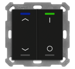 KNX 4tlačítko 55x55 mm, RGBW LED, potisk žaluzie a 0/1, matná černá, měření teploty