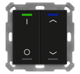 KNX 4tlačítko 55x55 mm, RGBW LED, potisk 0/1 a žaluzie, matná černá, měření teploty