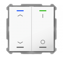 KNX 4tlačítko 63x63 mm, RGBW LED, potisk žaluzie a 0/1, bílá