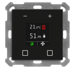 KNX termostat s displejem, 55x55 mm, čidlo teploty a vlhkosti, matná černá
