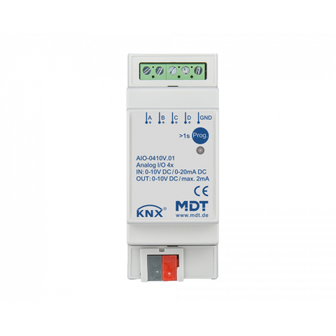 Analogový aktor 4x 0–10 V (vstup nebo výstup), 2M, montáž na DIN lištu