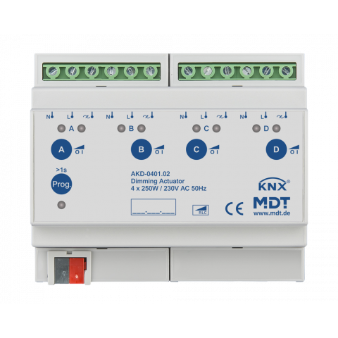 Stmívací aktor 4násobný, 8M, 250W, 230VAC, měření proudu