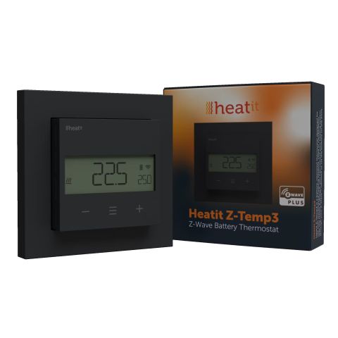 Heatit bateriový termostat Z-Temp3, Z-Wave, černý