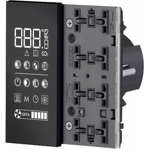 Termostat EQ2, měření teploty a vlhkosti, indikační LED modrá/zelená, verze NF, bílá