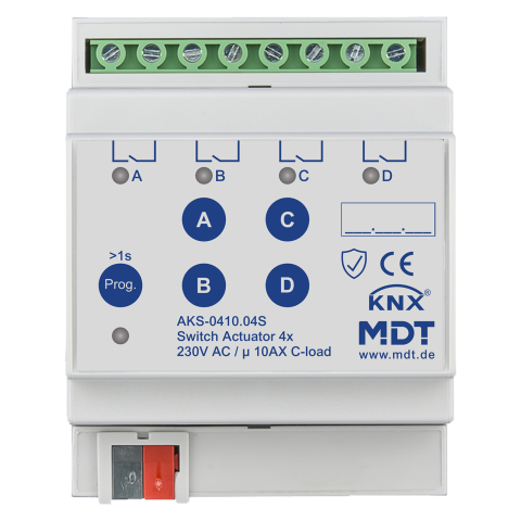 KNX spínací aktor 4násobný, řada AKS, 4M, 10A, 230 V, 140μF, Secure