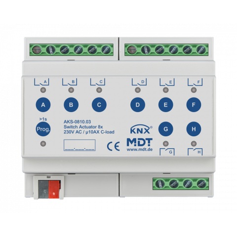 Spínací aktor AKS 8násobný, 6M, 10A, 230VAC, standard, 140μF
