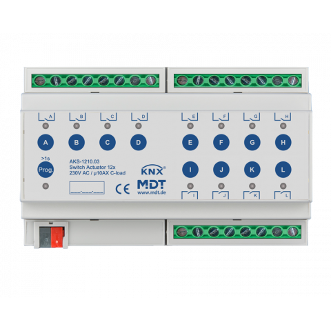 Spínací aktor AKS 12násobný, 8M, 10A, 230VAC, standard, 140μF