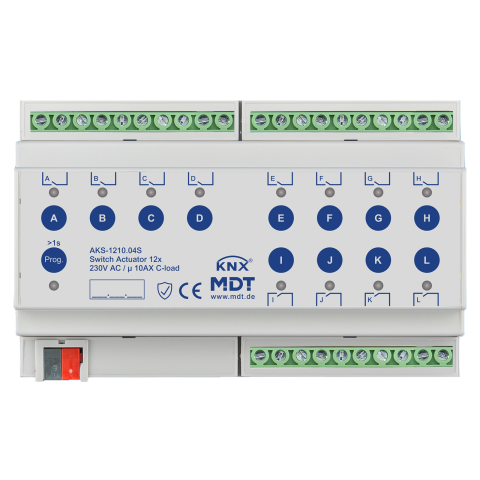 KNX spínací aktor 12násobný, řada AKS, 8M, 10A, 230 V, 140μF, Secure