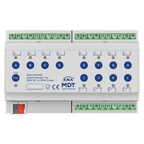 KNX spínací aktor 12násobný, řada AKS, 8M, 16A, 230 V, 140μF, Secure