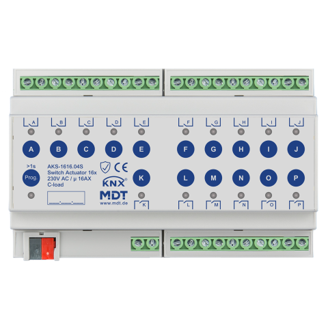 KNX spínací aktor 16násobný, řada AKS, 8M, 16A, 230 V, 140μF, Secure