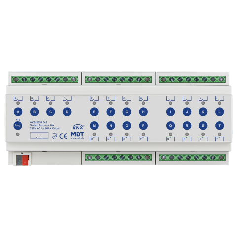 KNX spínací aktor 20násobný, řada AKS, 12M, 16A, 230 V, 140μF, Secure