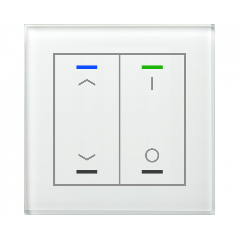 Skleněné KNX 4tlačítko, RGBW LED, potisk žaluzie a 0/1 , bílá, měření teploty