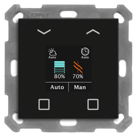 KNX 4tlačítko 55x55 mm s displejem a ovládáním žaluzií, matná černá