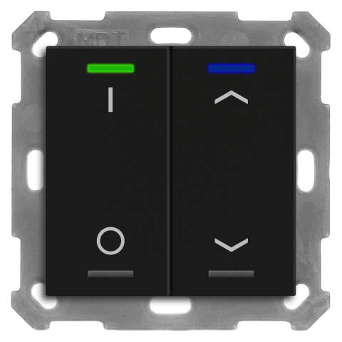 KNX 4tlačítko 55x55 mm, RGBW LED, potisk 0/1 a žaluzie, matná černá