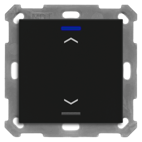 KNX 2tlačítko 55x55 mm, RGBW LED, potisk žaluzie, matná černá, měření teploty