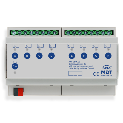Spínací aktor AMI 8násobný, 8M, 16/20A, 230VAC, industrie, 200μF, měření