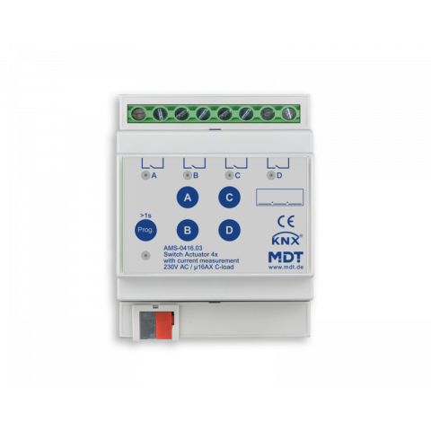 Spínací aktor AMS 4násobný, 4M, 16A, 230VAC, standard, 140μF, měření