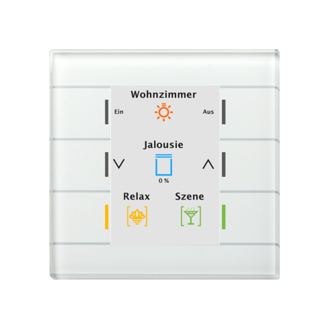 Skleněný KNX ovladač s barevným displejem, bílý