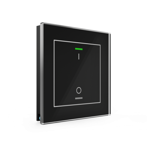 Skleněné KNX 2tlačítko, RGBW LED, potisk 0/1, černá, měření teploty