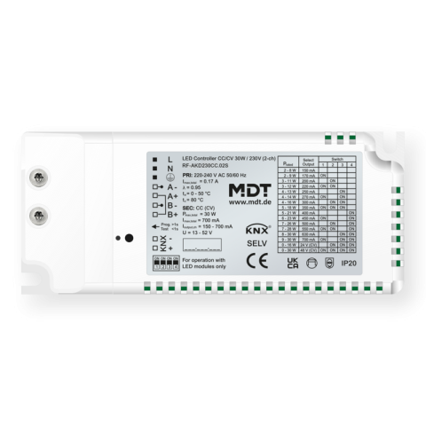 KNX RF+ LED zdroj CC/CV 30 W / 230 V, 2 kanály, KNX Secure