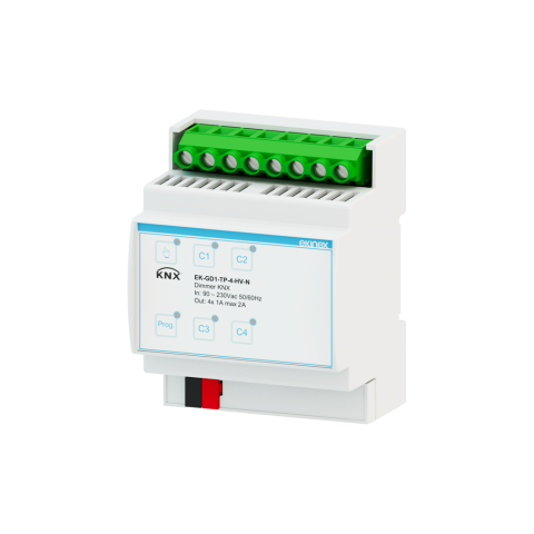 KNX stmívač 90–230V AC 4 kanály, společný neutrál, na DIN lištu