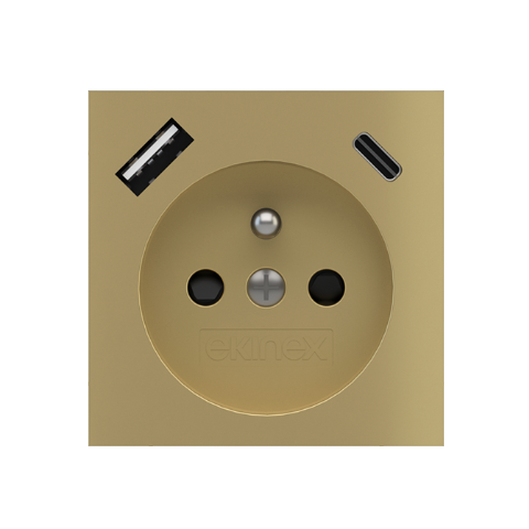 2 USB port (Type A+TypeC) painted Square Cover FR socket (55x55) Metal Brass 26