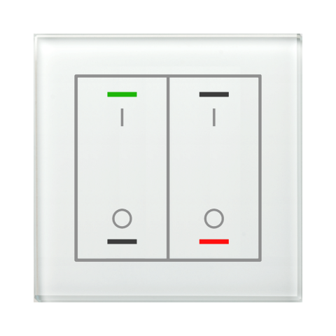 Skleněné KNX 4tlačítko, RGBW LED, potisk 0/1, měření teploty, bílé, Secure