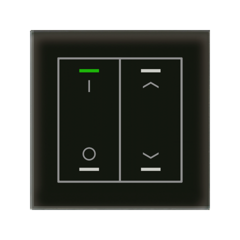 Skleněné KNX 4tlačítko, potisk 0/1 a žaluzie, měření teploty, černé, Secure