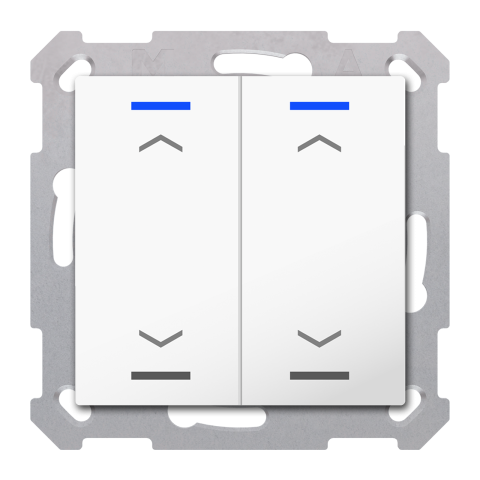 KNX RF+ 4tlačítko 55x55 mm, 2 výstupy, teplota, potisk žaluzie, bílé, Secure