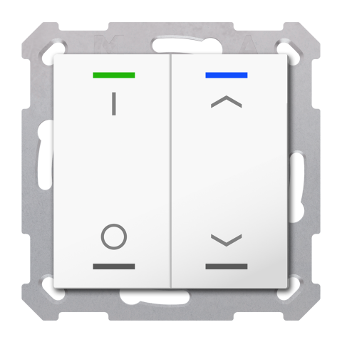 KNX RF+ 4tlačítko 55x55 mm, 2 výstupy, teplota, potisk 0/1/žal, bílé, Secure