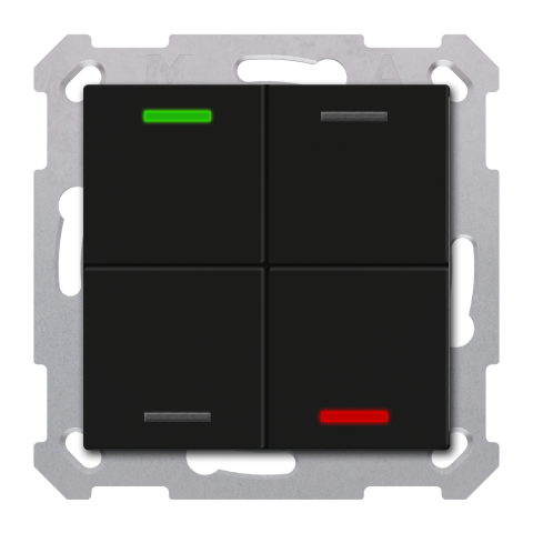 KNX RF+ 4tlačítko 55x55 mm, 2 výstupy, teplota, černé, Secure
