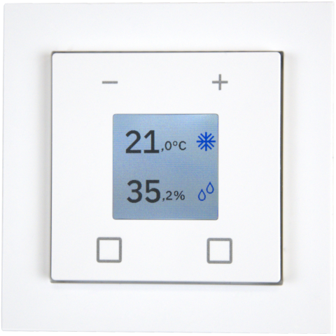 KNX termostat s displejem, 55x55 mm, čidlo teploty a vlhkosti, bílá