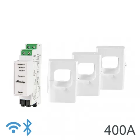 Shelly Pro 3EM 400 A, měřič spotřeby vč. 3 svorek 400A, WiFi, LAN