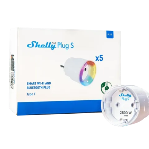 Balení 4+1 ks, Shelly Plus Plug S, zásuvka s měřením spotřeby, WiFi, bílá