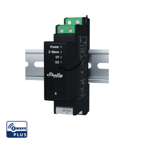 Shelly Wave Pro Shutter, žaluziový modul 2x 16A, DIN, měření spotřeby, Z-Wave