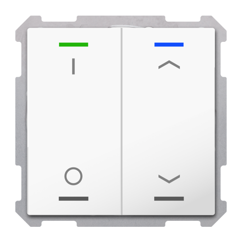 KNX 4tlačítko 63x63 mm, RGBW LED, teplota, potisk 0/1 a žaluzie, bílé, Secure