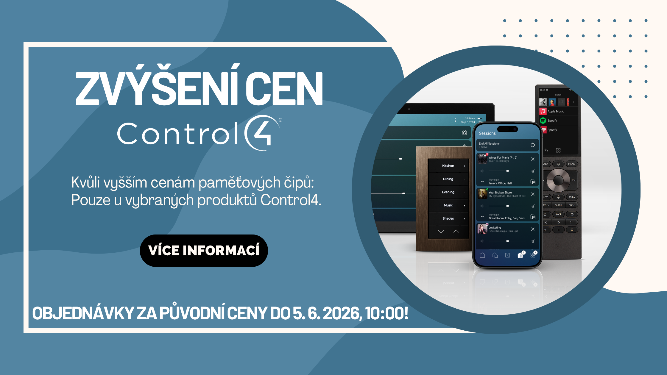 Upozornění na změnu cen produktů Control4 - poslední možnost objednat za stávající ceny do 5. 6. 2026